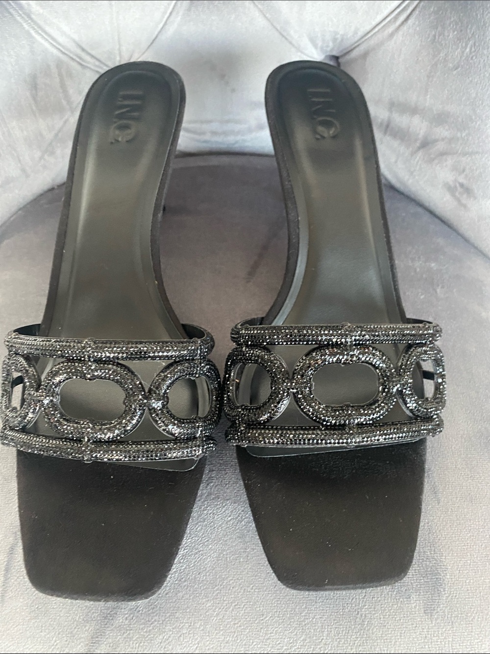 NWT INC International Concepts Black Beaded Slide Mules